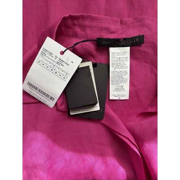 NEW Marina Rinaldi Fisica 100% Linen Button Down Top Womens 24 Plus Pink Fuchsia - Picture 11 of 13